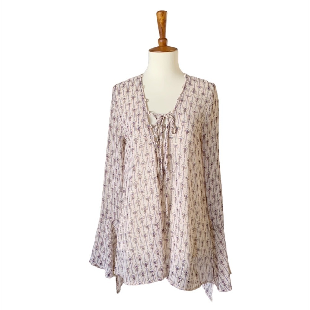 PPLA Madrid Bell Sleeve Sheer Top Size Small